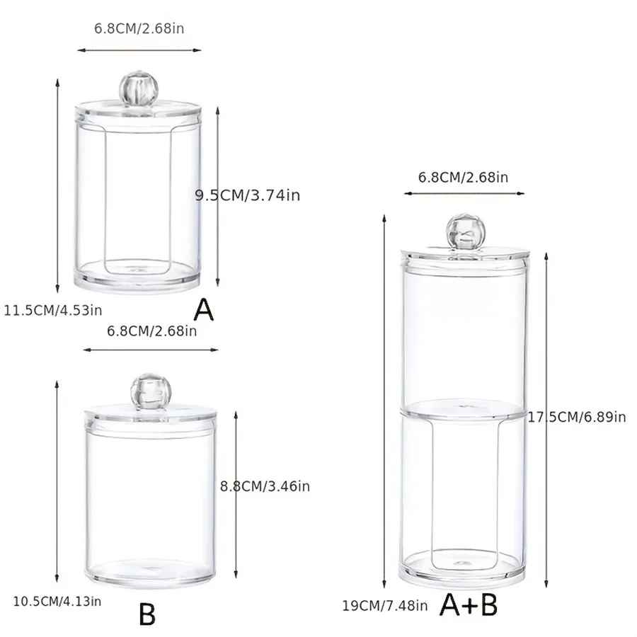 Transparent Stackable Acrylic Cotton Pad Holder, 2 In 1
