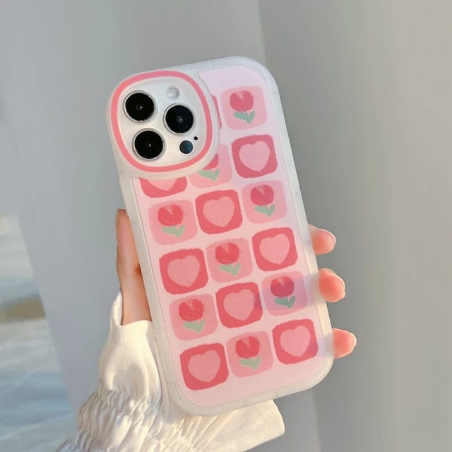 Beautiful Red Tulip & Heart Design - iPhone Back Case Only