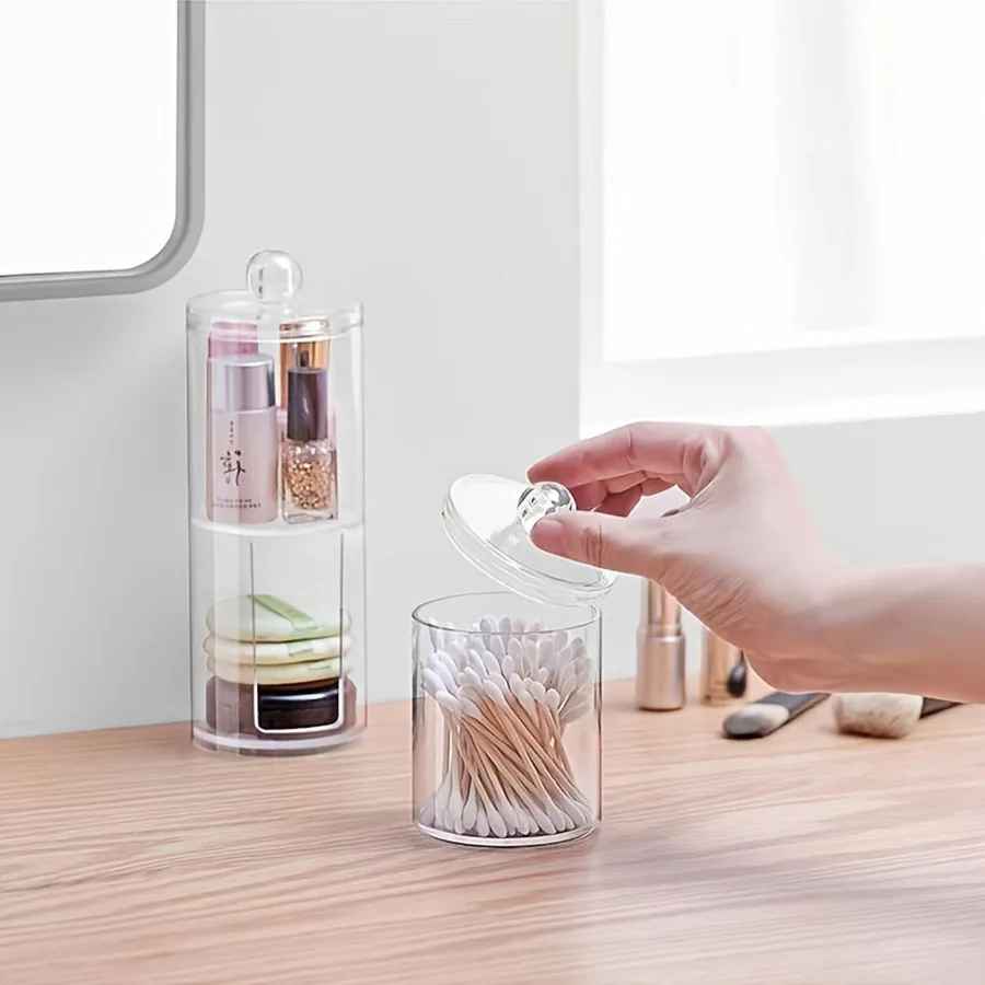 Transparent Stackable Acrylic Cotton Pad Holder, 2 In 1