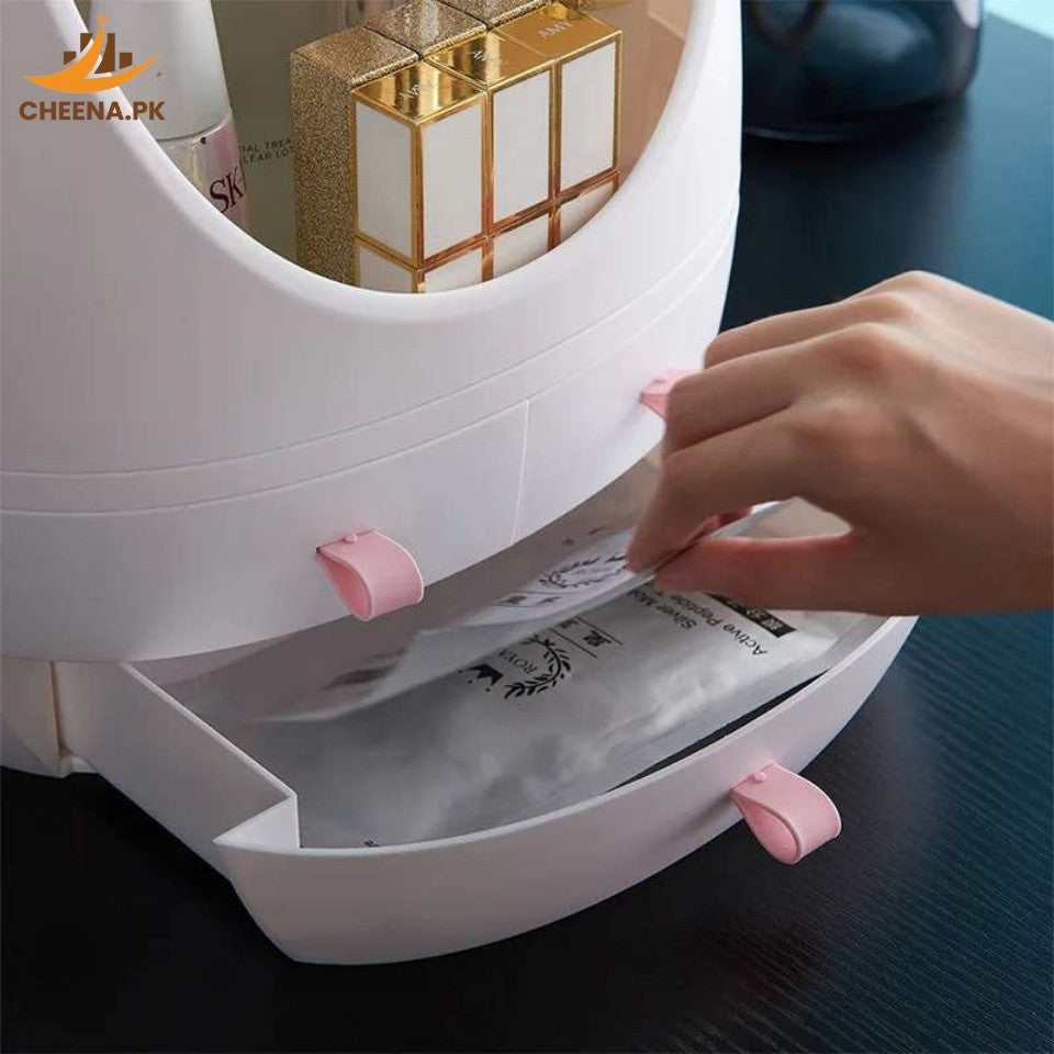 Oval Mirror Cosmetic Storage Organizer | LED Light Makeup Storage Box