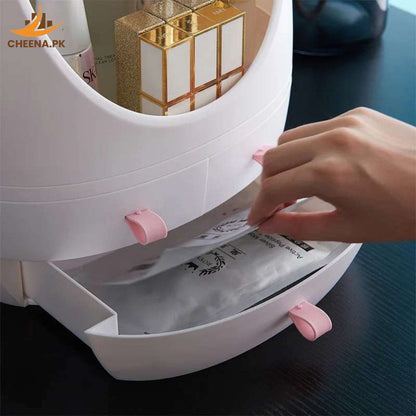 Oval Mirror Cosmetic Storage Organizer | LED Light Makeup Storage Box