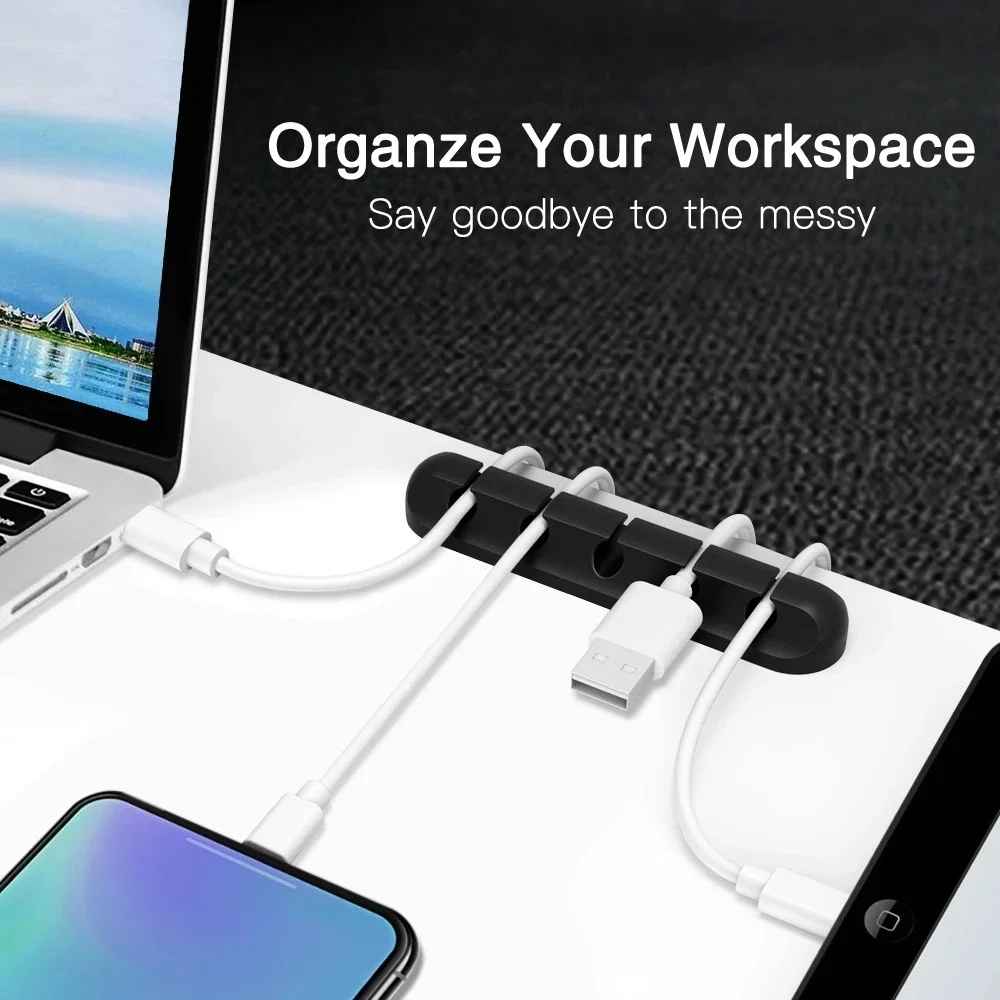 Silicone USB Cable Organizer Charging Cable Winder Desktop