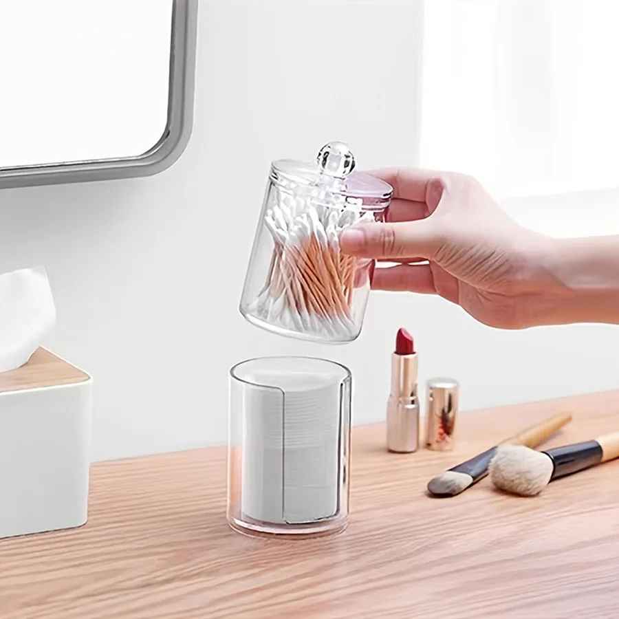 Transparent Stackable Acrylic Cotton Pad Holder, 2 In 1