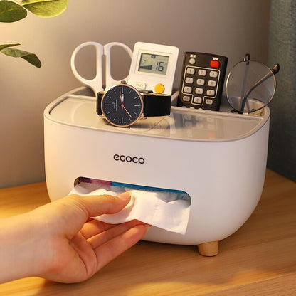 Newest Tissue Box Napkin Holder Remote Control Storage Desk Organizer