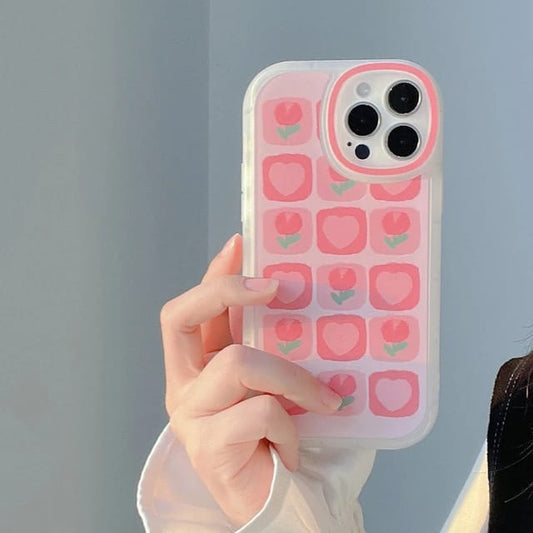 Beautiful Red Tulip & Heart Design - iPhone Back Case Only