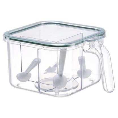 "4-Grid Spice Storage Box – Multi-Section Seasoning Organizer with Spoon